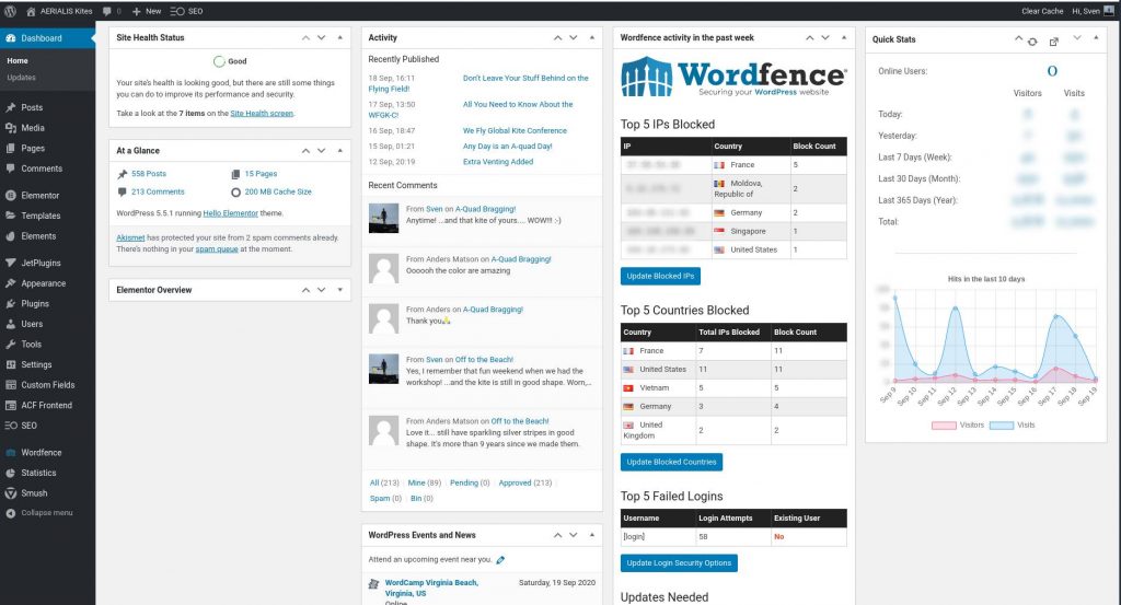 Original and Messy WP Dasboard