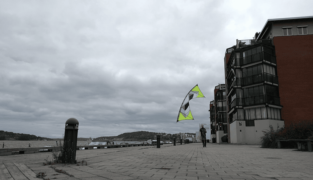 Close to the water in the middle of the town