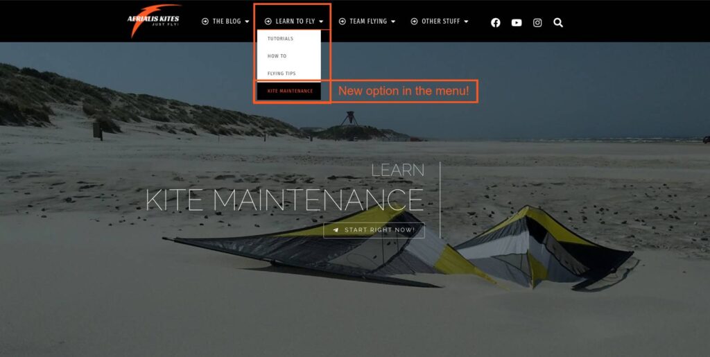 Kite Maintenance menu Kite Maintenance menu