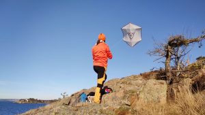 Flying a white Rokkaku