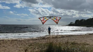 Sven flying the A-Quad storm in windy conditions at Storesand Beach