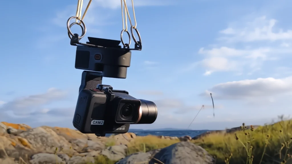 Closeup of a GoPro camera in a KAP rig
