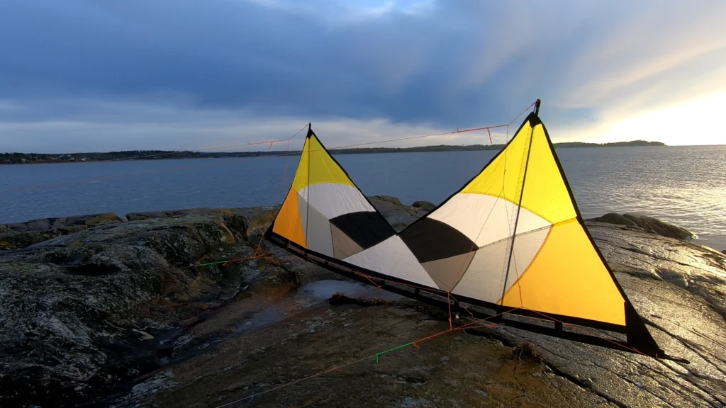 A Std A-Quad resting on its leading edge in the golden hour