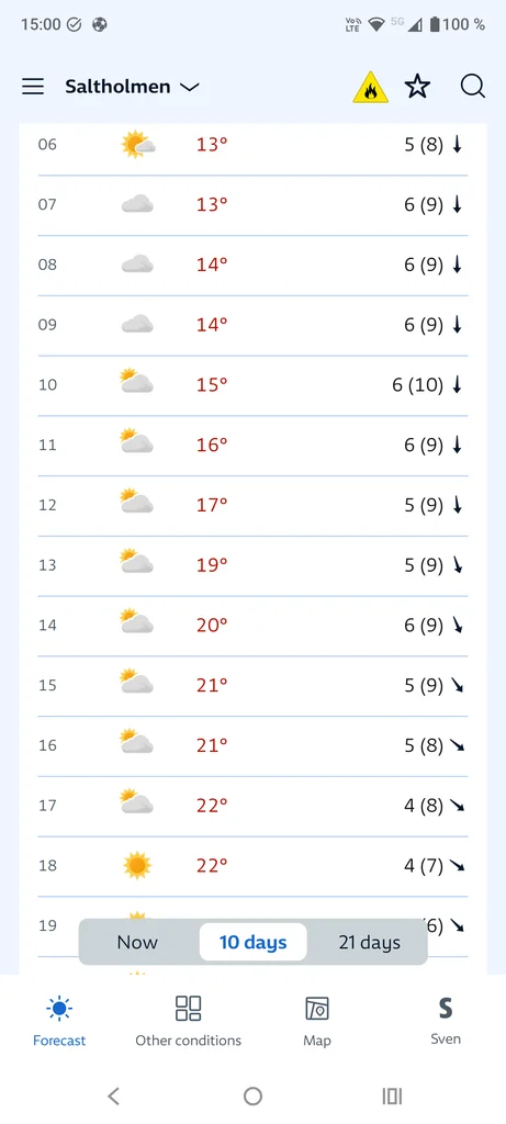 The weather forcast for Saltholmen, Sunday August 23rd, 2026